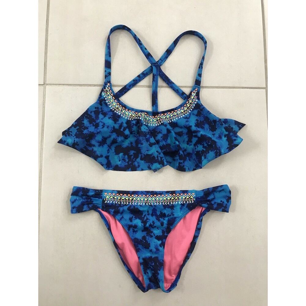 Victoria's Secret Pink‎ Multicolor Print Embroidered Bikini Set Sz XS/S